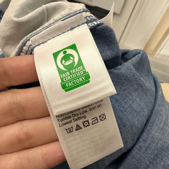 J. Crew Ruffle Chambray Puff Sleeve Jumpsuit Wide Leg 100% Cotton Size 12 - Picture 8 of 10